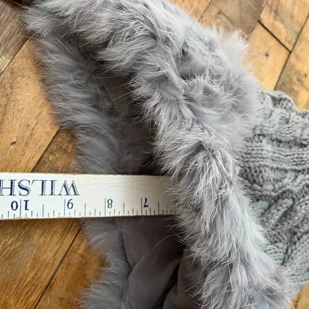 Gray Women's Trapper-Style Hat Braided Cable Knit Genuine Fur Trim